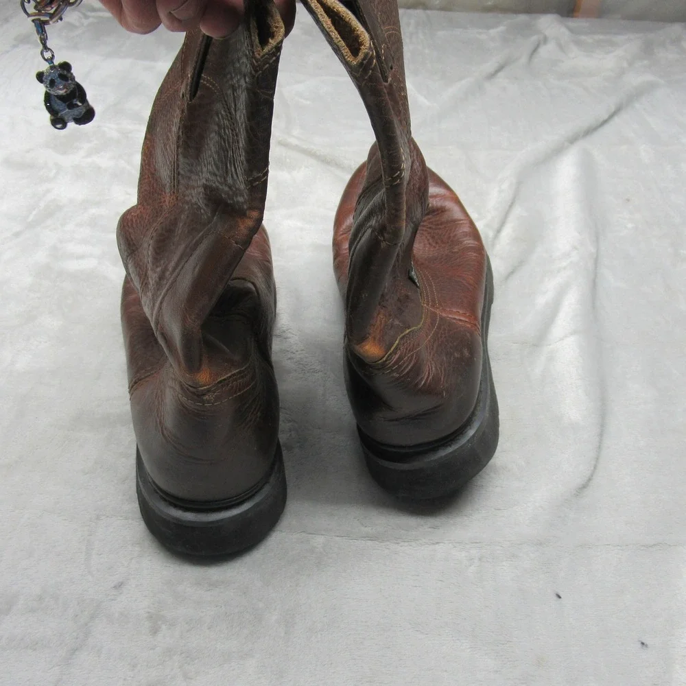 Justin Mens Boots 9.5 M Brown Leather Pull On‎ Cowboy Riding Roper Rugged Work